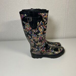 sakroots black colorful rain boots knee high women's size 8